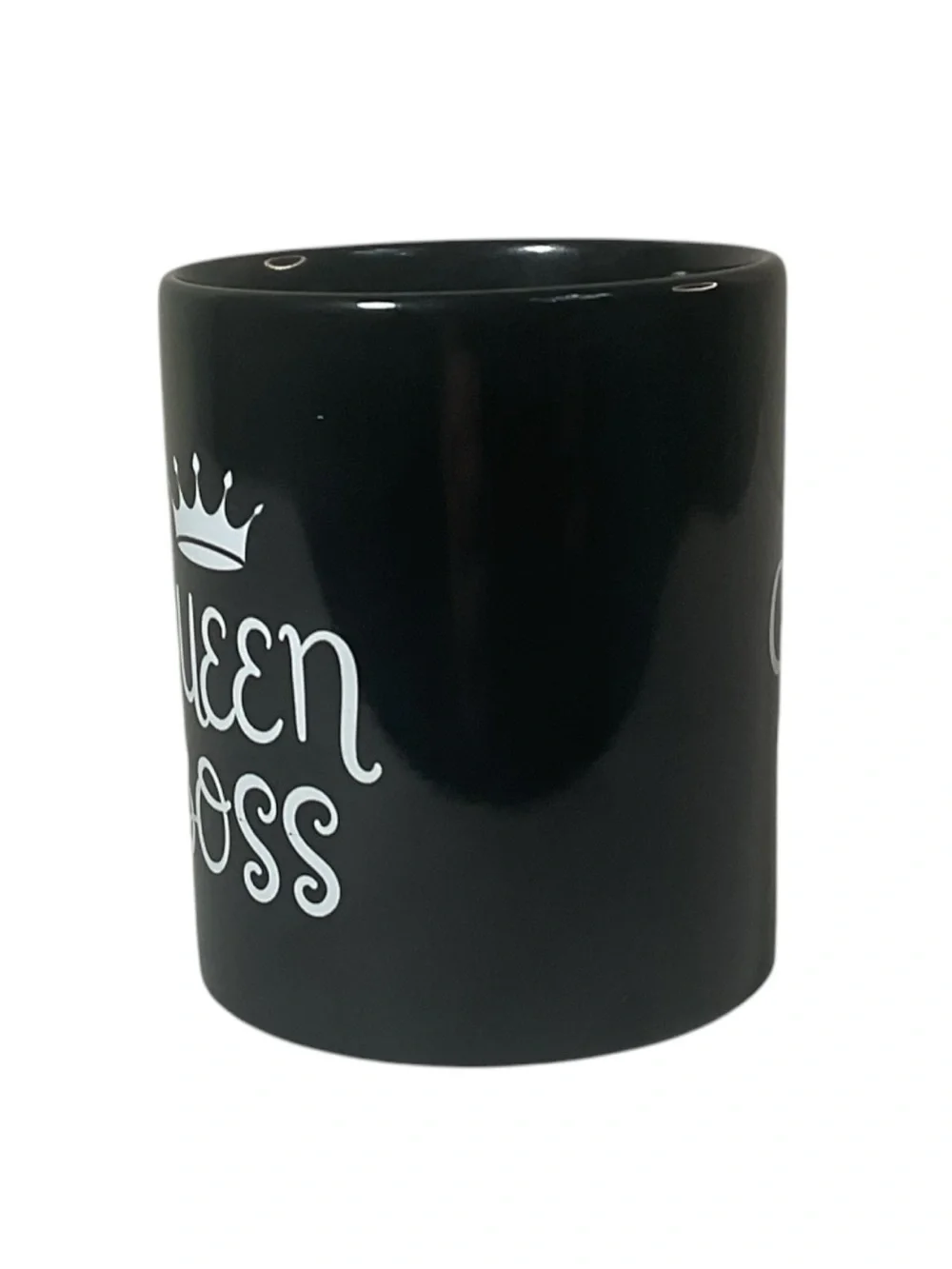 Queen Boss Black Ceramic Coffee Mug White Crown Script 11 oz Novelty Gift Cup